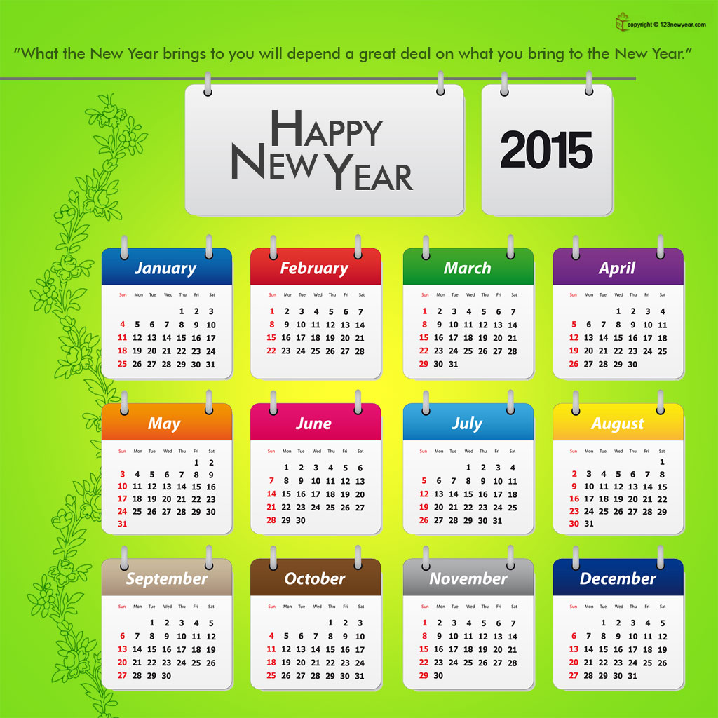 12 Month Calendar 2015